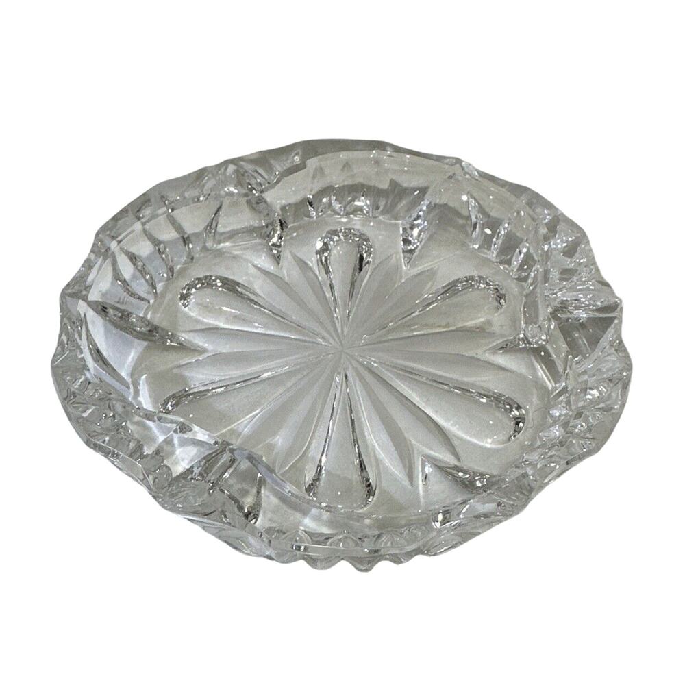Vintage MCM Heavy Crystal Starburst Glass Trinket Jewelry Dish 5in Retro Chic